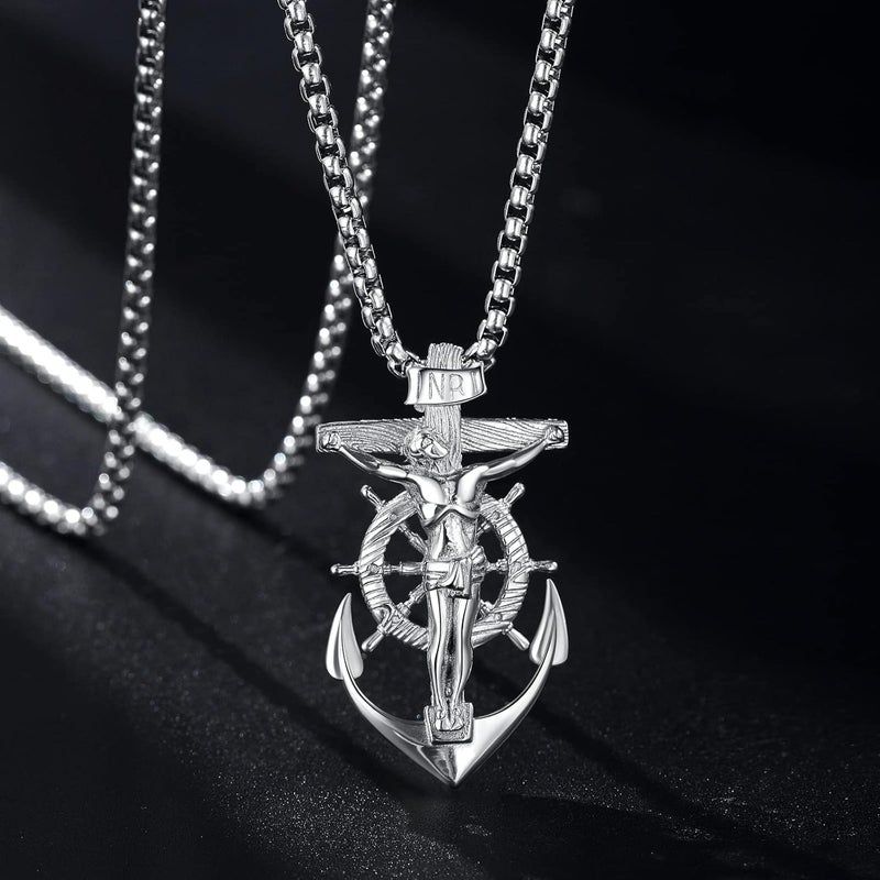 YA MI Mens Necklace, Anchor Pendant for Men Boys, 18K Gold Plated 316L Stainless Steel Jewelry Gifts for Father's Day - Image 2
